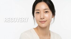 시술 후 매끄러운 피부를 가진 한국인 여성 모델의 평온한 모습